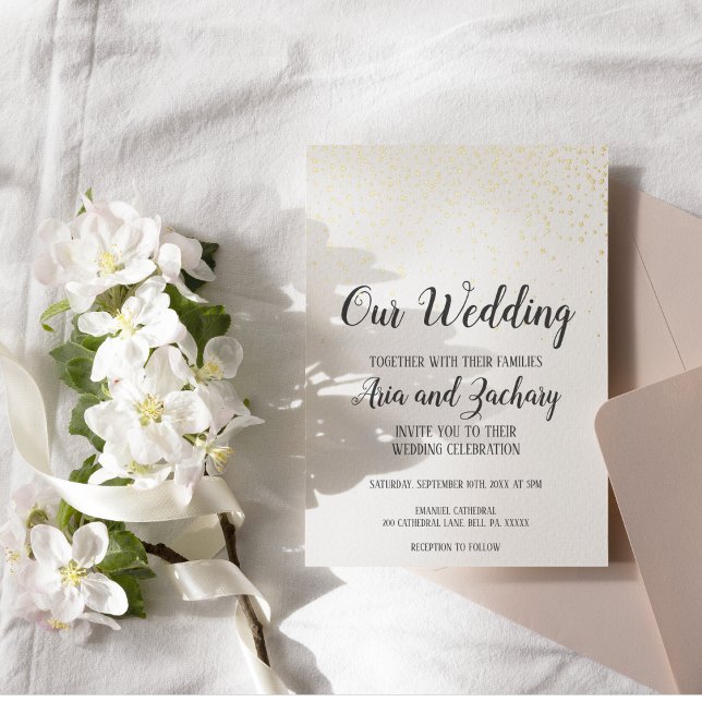 Invitación Con Relieve Metalizado Confetti de oro nuestro Boda (Subido por el creador)