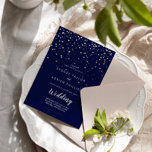 Invitación Con Relieve Metalizado Confetti de oro Oro Boda informal de la Marina
