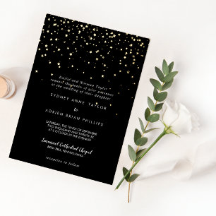 Invitación Con Relieve Metalizado Confetti de oro Oro real Boda tradicional negro