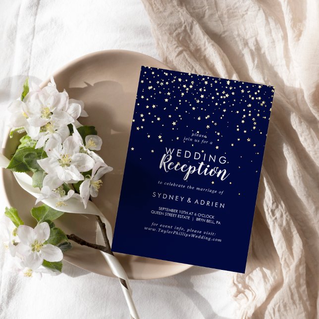 Invitación Con Relieve Metalizado Confetti de oro|Recepción de boda naval solamente  (Subido por el creador)