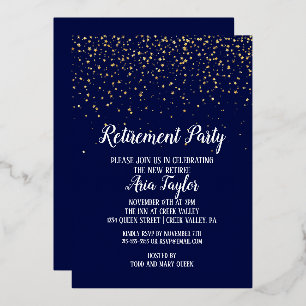 Invitación Con Relieve Metalizado Confetti de oro sobre el oro del Fiesta de Jubilac