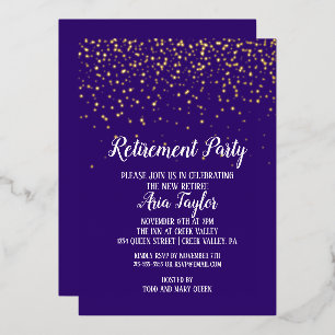 Invitación Con Relieve Metalizado Confetti de oro sobre oro de Fiesta de jubilación 