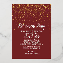 Invitación Con Relieve Metalizado Confetti de oro sobre oro para la jubilación de Bo