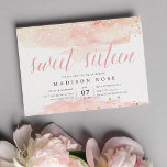 Invitación Con Relieve Metalizado Confetti Pop Rubor & Gold | Dulce Dieciséis Cumple<br><div class="desc">Moda dulce dieciséis invitaciones en color rosa y gris oscuro presentan lavados de color rosa rubor en la parte superior e inferior con confeti de Relieve metalizado dorado y "dulce dieciséis" con letras caligráficas de color agua rosa. Personaliza con tus dulces detalles de tu fiesta de 16 cumpleaños bajo un...</div>