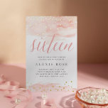 Invitación Con Relieve Metalizado Confetti Pop Rubor & Gold | Dulce Dieciséis Cumple<br><div class="desc">Moda dulce dieciséis invitaciones en color rosa y gris oscuro presentan lavados de color rosa rubor en la parte superior e inferior con confeti de Relieve metalizado dorado y "dieciséis" con letras caligráficas de color agua rosa. Personaliza con tus dulces detalles de tu fiesta de 16 cumpleaños bajo un elegante...</div>
