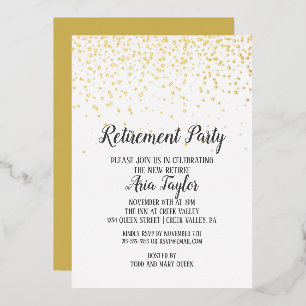 Invitación Con Relieve Metalizado Confetti Retirement Fiesta Gold