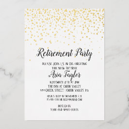 Invitación Con Relieve Metalizado Confetti Retirement Fiesta Gold