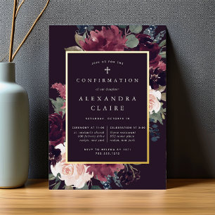 Invitación Con Relieve Metalizado Confirmación de caída de ciruelas