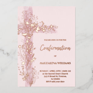 Invitación Con Relieve Metalizado Confirmación de cruz santa rosa