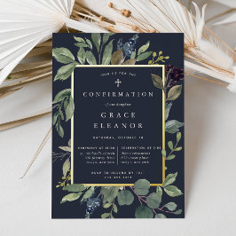 Invitación Con Relieve Metalizado Confirmación de Eucalyptus y Sage