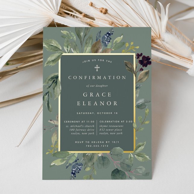 Invitación Con Relieve Metalizado Confirmación de Eucalyptus y Sage (Subido por el creador)