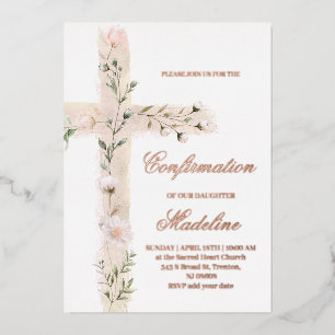 Invitación Con Relieve Metalizado confirmación de la Santa Cruz floral