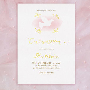 Invitación Con Relieve Metalizado Confirmación de paloma blanca