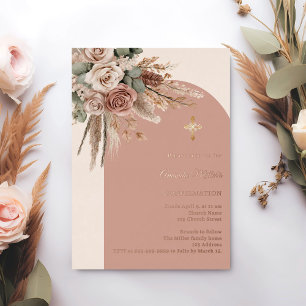 Invitación Con Relieve Metalizado Confirmación del arco de rosas beige taupe marfil 