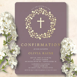 Invitación Con Relieve Metalizado Confirmación floral malva