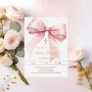 Invitación Con Relieve Metalizado Confirmación rosa niña oro rosa