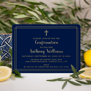 Invitación Con Relieve Metalizado Confirmación Simple de la Santa Cruz