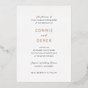 Invitación Con Relieve Metalizado Connie Modern Elegant Wedding