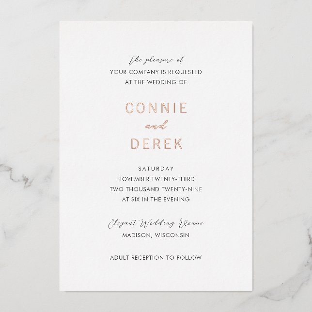 Invitación Con Relieve Metalizado Connie Modern Elegant Wedding (Anverso)