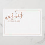 Invitación Con Relieve Metalizado Consejos y deseos de Rosa de oro para Bodas de esc<br><div class="desc">Añada un toque personal a su boda con un consejo moderno de boda de guiones y una tarjeta de deseos. Esta tarjeta de consejo presenta el título en el Relieve metalizado oro rosa real caligrafía moderna estilo tipo de letra y detalles en el Relieve metalizado oro real rosa moderno sans...</div>