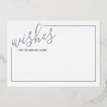 Invitación Con Relieve Metalizado Consejos y deseos plateados del Boda de guiones mo<br><div class="desc">Añada un toque personal a su boda con un consejo moderno de boda de guiones y una tarjeta de deseos. Esta tarjeta de consejo presenta el título en Relieve metalizado plateado real estilo moderno de caligrafía y detalles en Relieve metalizado plateado real sans serif moderno estilo de letra serif con...</div>