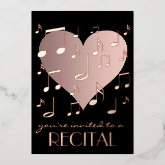 Invitación Con Relieve Metalizado considerando de notas de música de oro de rosa