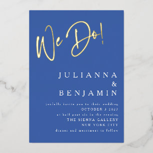 Invitación Con Relieve Metalizado Contemporáneo Nosotros Hacemos Elegante Boda Azul