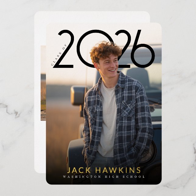 Invitación Con Relieve Metalizado Contemporary PhotoPop Graduation Party (Anverso/Reverso)