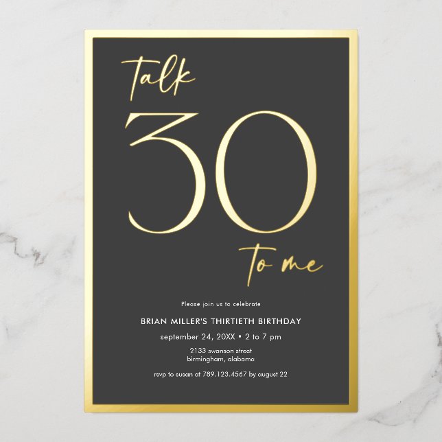 Invitación Con Relieve Metalizado Conversación mínima moderna Treinta cumpleaños (Anverso)