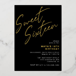 Invitación Con Relieve Metalizado Cool Cumpleaños Glam de Sweet Sixteen 16