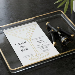 Invitación Con Relieve Metalizado Copa Martini de Lámina Dorada Minimalista Abastece