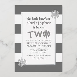 Invitación Con Relieve Metalizado Copo de Nieve 2º Cumpleaños