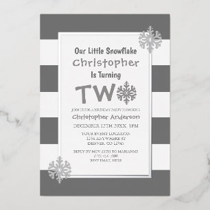 Invitación Con Relieve Metalizado Copo de Nieve 2º Cumpleaños
