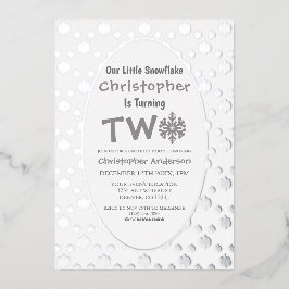 Invitación Con Relieve Metalizado Copo de Nieve 2 cumpleaños