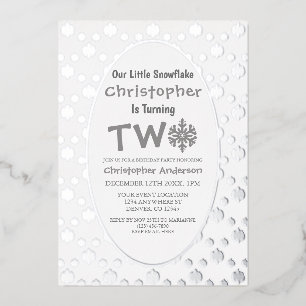 Invitación Con Relieve Metalizado Copo de Nieve 2 cumpleaños