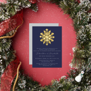Invitación Con Relieve Metalizado Copo de nieve minimalista Boda azul de la Marina