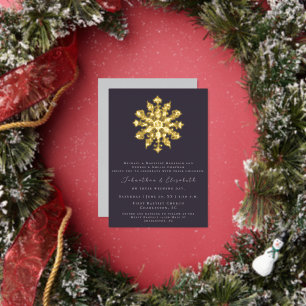 Invitación Con Relieve Metalizado Copo de nieve minimalista Plum Purple Boda