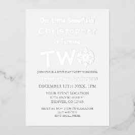 Invitación Con Relieve Metalizado Copo de Nieve Pequeño cumpleaños 2