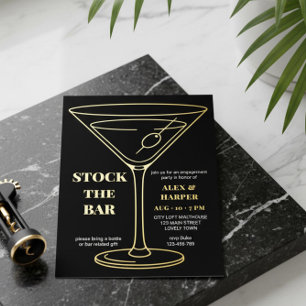 Invitación Con Relieve Metalizado Copo de Oro Negro para Martini de Compromiso Abast
