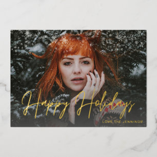 Invitación Con Relieve Metalizado Copos de nieve Luz y Foto(s) Navideñas