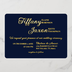 Invitación Con Relieve Metalizado Coprotagonización de Boda azul de la Marina Real