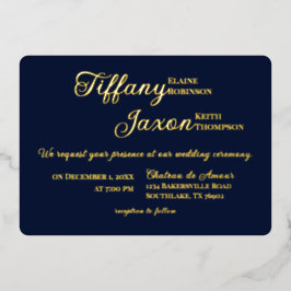 Invitación Con Relieve Metalizado Coprotagonizada Boda Azul Marina Real