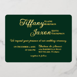 Invitación Con Relieve Metalizado Coprotagonizada boda de color verde bosque real