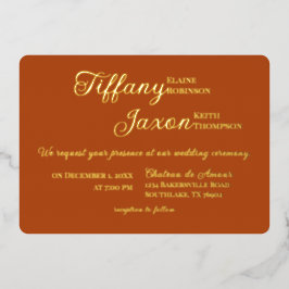 Invitación Con Relieve Metalizado Coprotagonizada por Terracotta Wedding Real