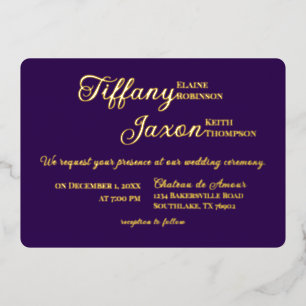 Invitación Con Relieve Metalizado Coprotagonizando Real Boda Púrpura Real