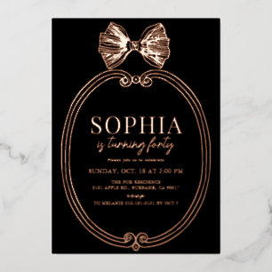 Invitación Con Relieve Metalizado Coquette Gold Bow/Ribbon Black Birday