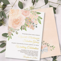 Coral Peach Watercolor Floral Elegante Boda