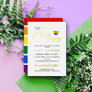 Invitación Con Relieve Metalizado Corazón Arcoíris Nada Lujoso Solo Amor LGBTQ