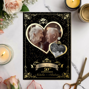 Invitación Con Relieve Metalizado Corazón de amor de aniversario de oro Entonces y a