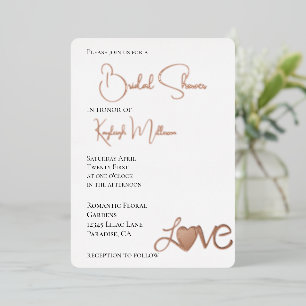 Invitación Con Relieve Metalizado Corazón de amor romántico ducha de novia